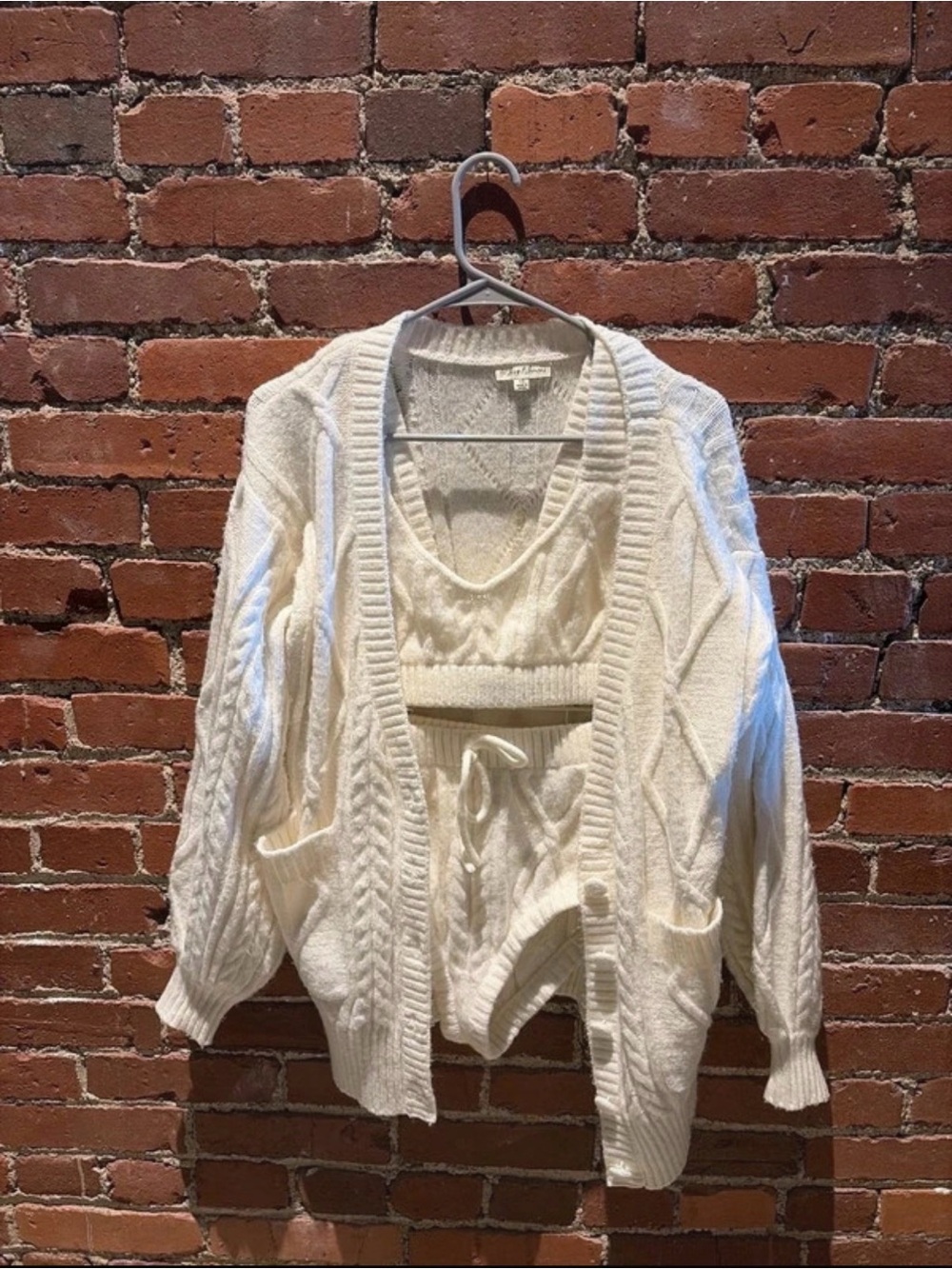 For Love And Lemons Cream Cable-Knit Cardigan Set